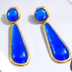 Zara Selena Gomez Gold Blue Resin Earrings
